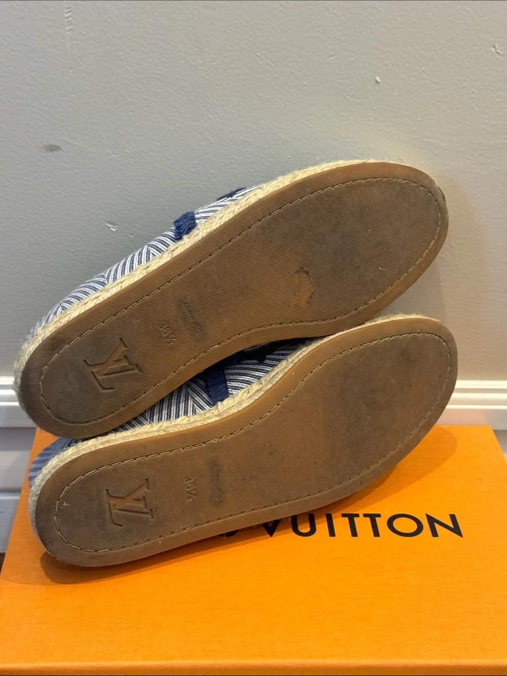 Louis Vuitton Blue & White Striped Monogram Espadrilles size 36.5